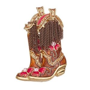 Napier Gold Tone Enamel Cowboy Boot Brooch Pin Western NIB Boxed